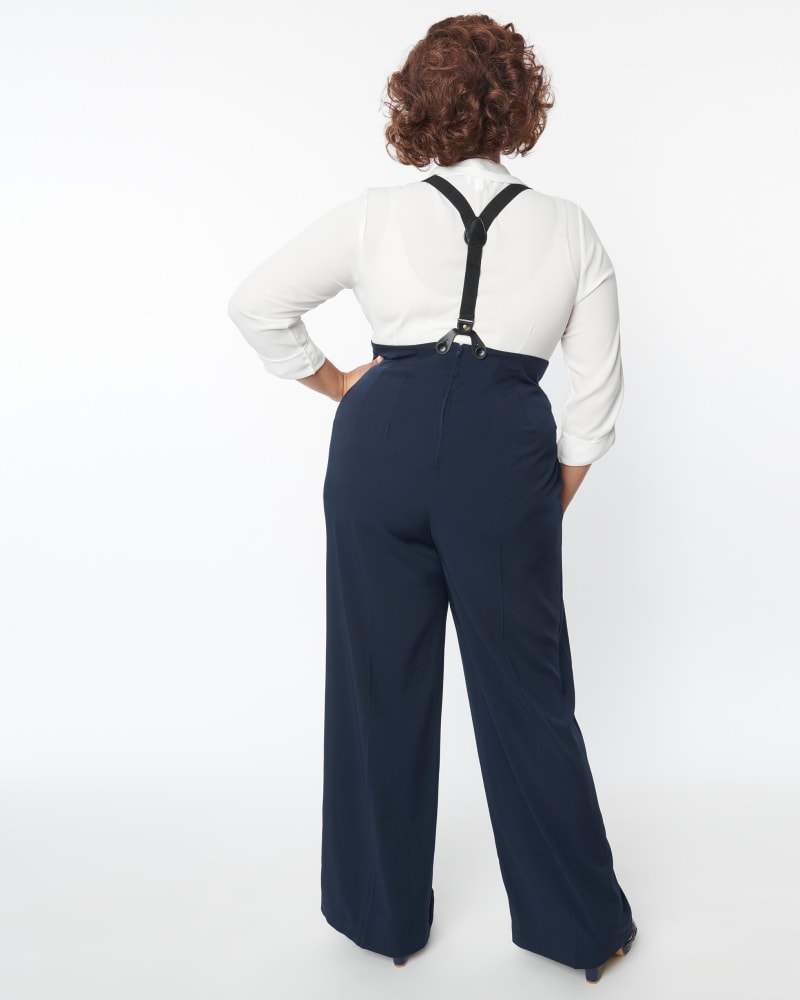 Unique Vintage Navy High Waist Suspender Pants | Blue